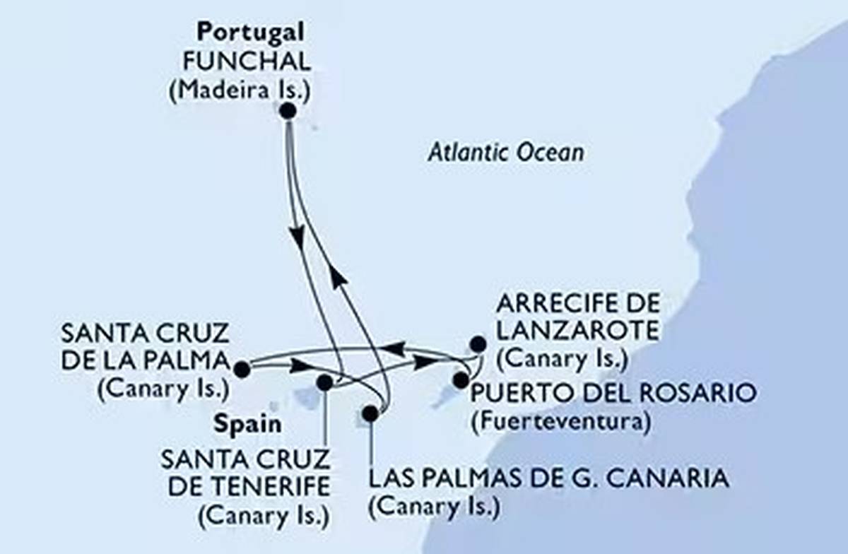 Routenbild Kanaren MSC Musica ab Teneriffa